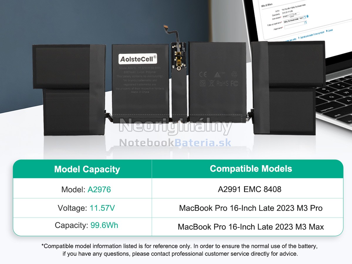 Náhradná batéria pre Apple MacBook Pro 16-inch M3 Pro Late 2023 MRW13LL/A
